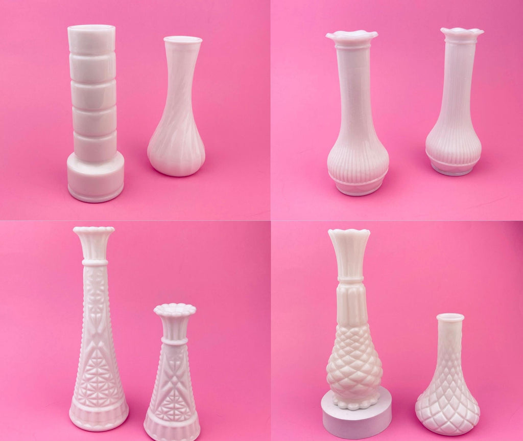 Product image for 'vintage white milk glass bud vases sold separately' (view b21285)