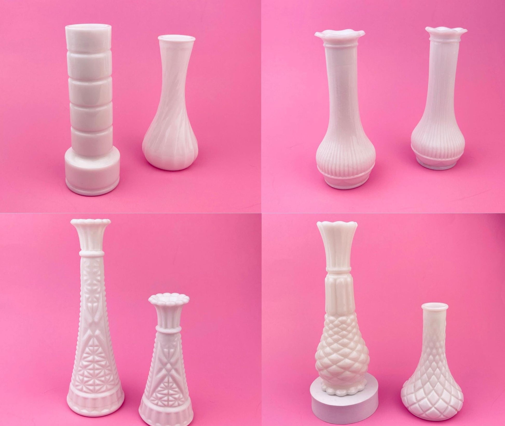Product image for 'vintage white milk glass bud vases sold separately' (view b21285)