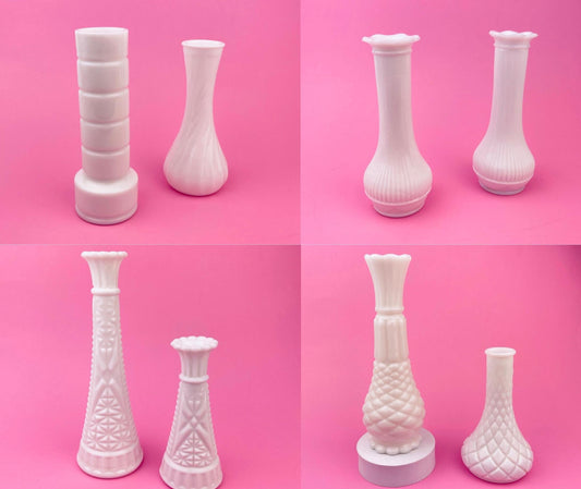 Product image for 'vintage white milk glass bud vases sold separately' (view b21285)