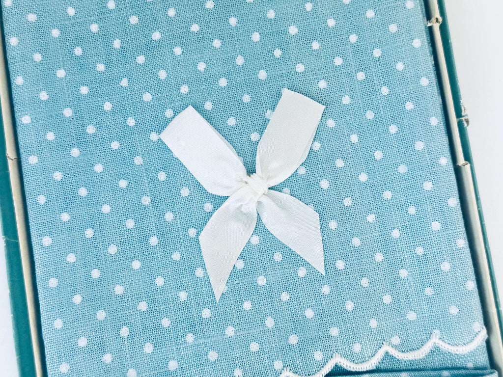 Product image for 'vintage irish linen set of 2 blue polka dot guest towels nos brown s shamrock linens' (view 78c9a9)