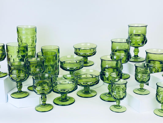 Product image for 'vintage avocado green kings crown thumbprint indiana pressed glass glassware sets sold separately' (view 25f926)