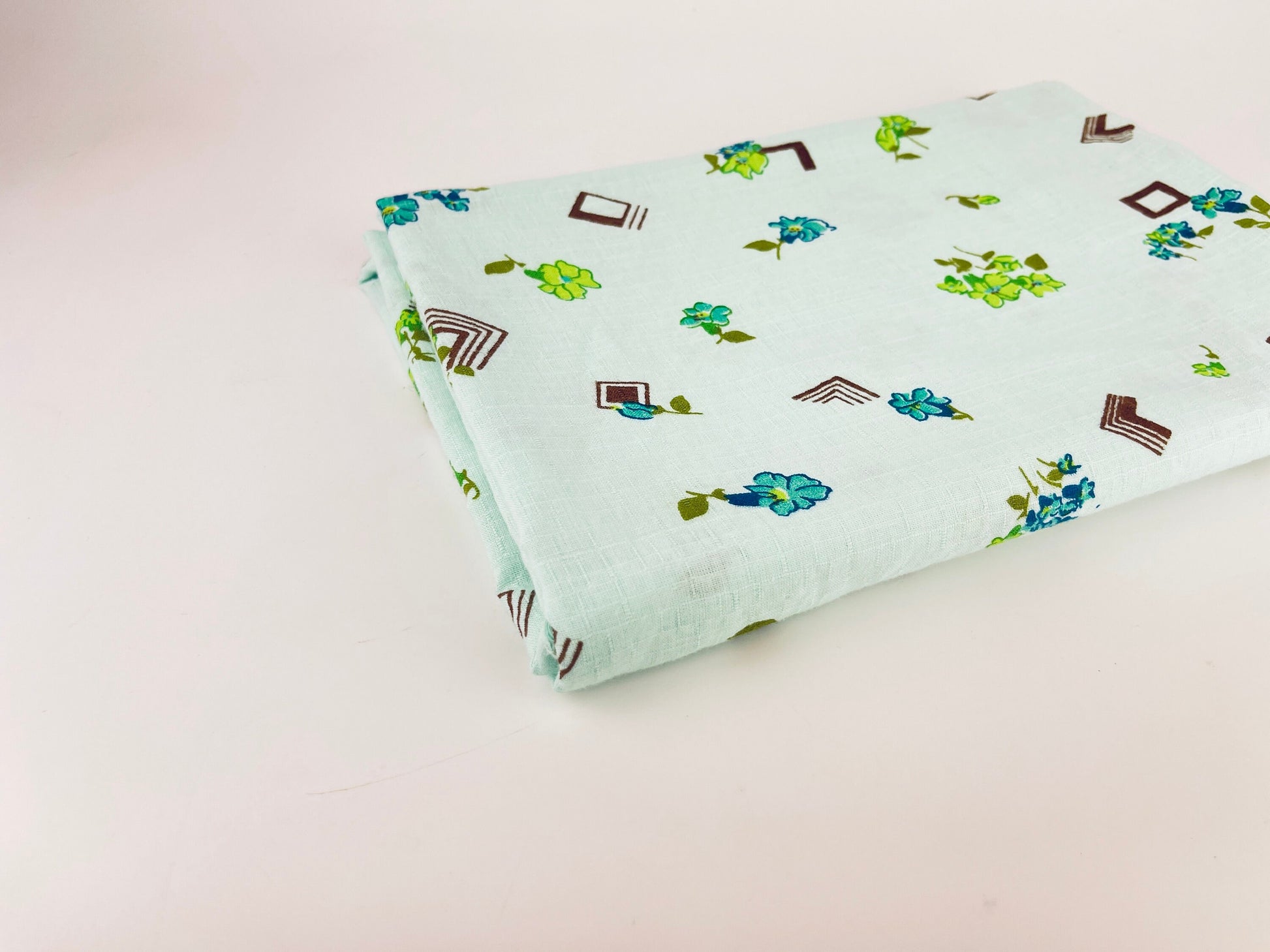 Product image for 'vintage mint green brown floral lightly textured fabric material 41 x 61' (view 78bda8)