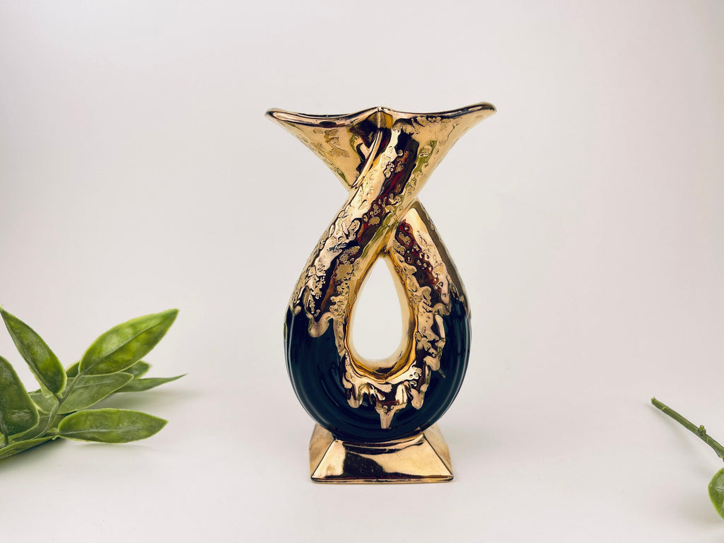 Product image for 'vintage savoy weeping 24 kt gold lovers twist dual bud vase made in usa' (view 92d369)