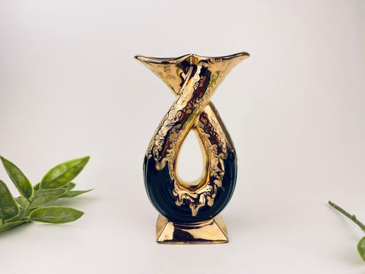 Product image for 'vintage savoy weeping 24 kt gold lovers twist dual bud vase made in usa' (view 92d369)