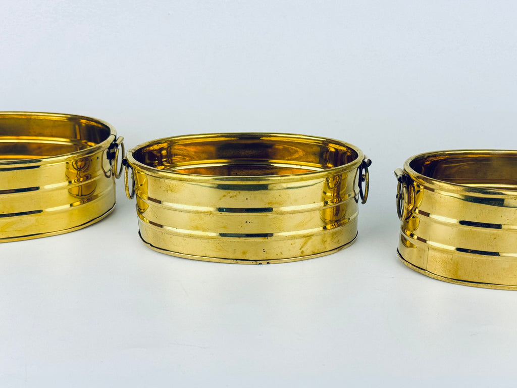 Product image for 'vintage brass oval handled indoor planters set of three 3' (view 882be2)