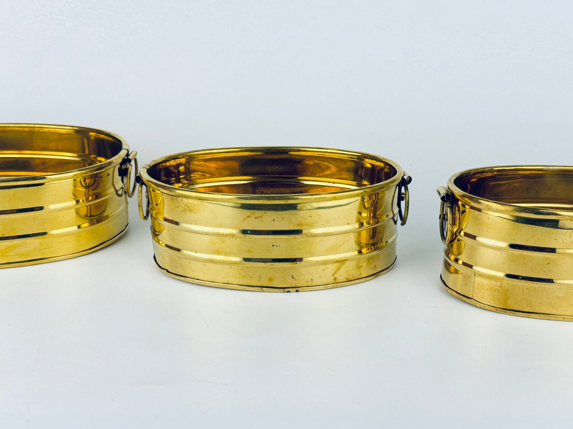 Product image for 'vintage brass oval handled indoor planters set of three 3' (view 882be2)
