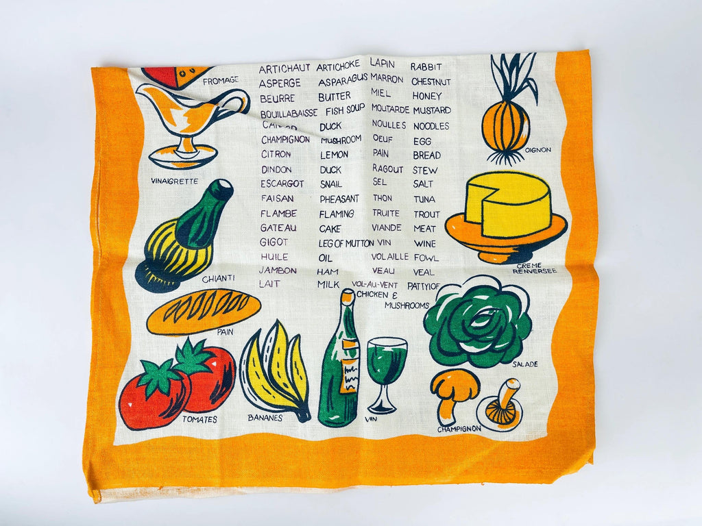 Product image for 'vintage menu dictionnaire linen tea towel statement towel en francais sold separately' (view 36a150)