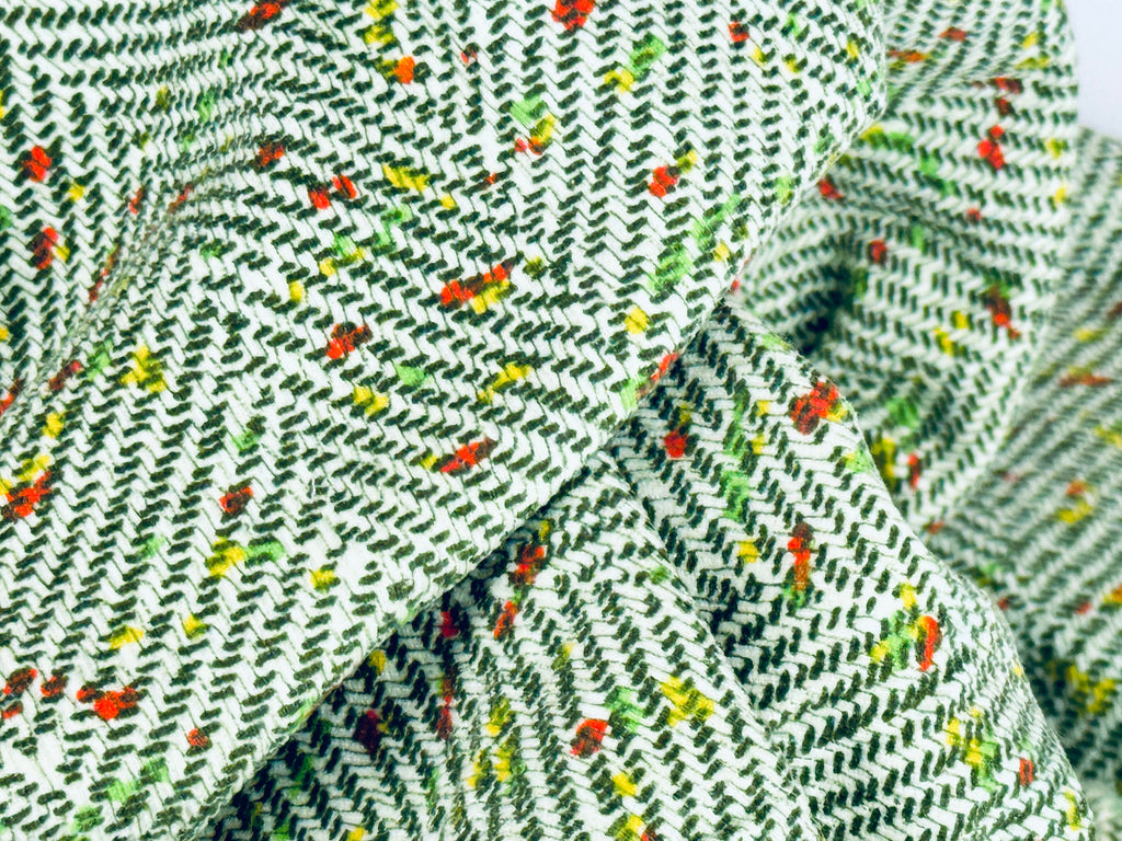 Product image for 'vintage 1970s green beige herringbone dot polyester fabric 40 x 83' (view 07c244)
