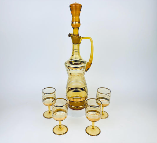 Product image for 'vintage amber gold striped glass barware set decanter stemmed glasses bohemia crystal made in czechoslovakia barware gift' (view 1fd431)