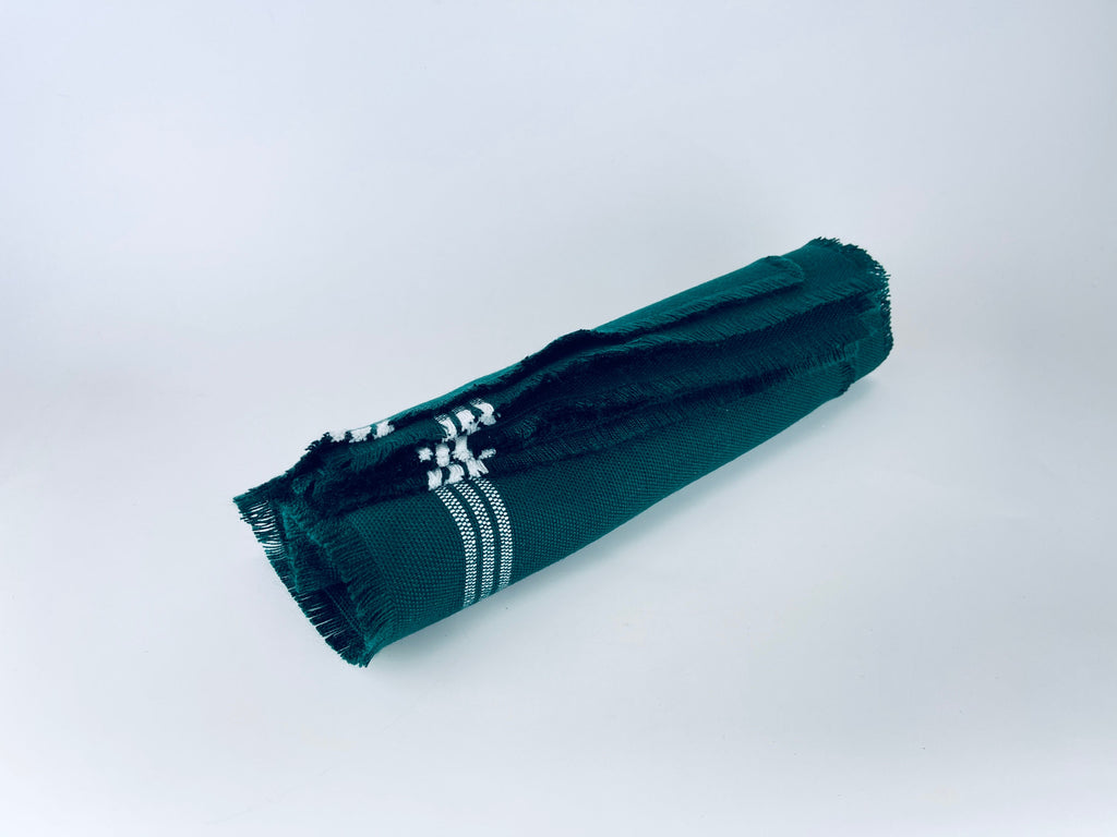 Product image for 'vintage forest green rectangular fringe white stripped woven place mats set of six 6' (view b876e9)