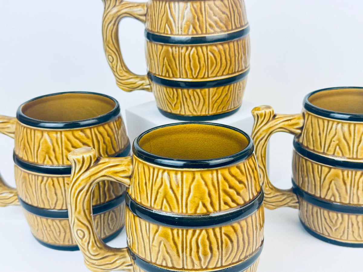 Product image for 'vintage ceramic beer barrel ceramic mugs set of four 4 made in japan' (view 4a0320)