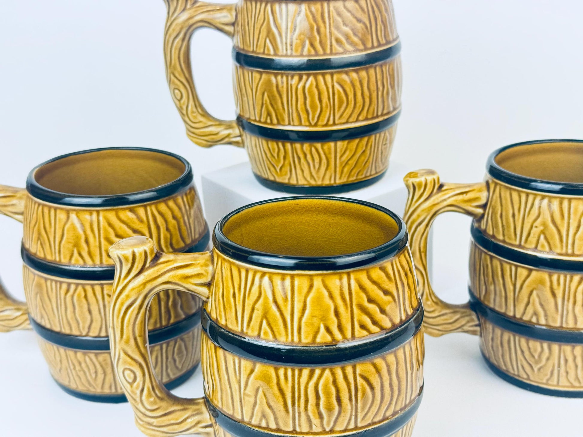 Product image for 'vintage ceramic beer barrel ceramic mugs set of four 4 made in japan' (view 4a0320)