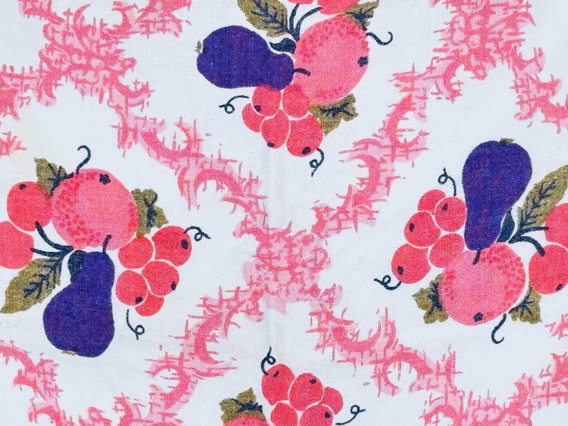 Product image for 'vintage pink purple fruit beige linen square tablecloth 46 x 46' (view 20a201)