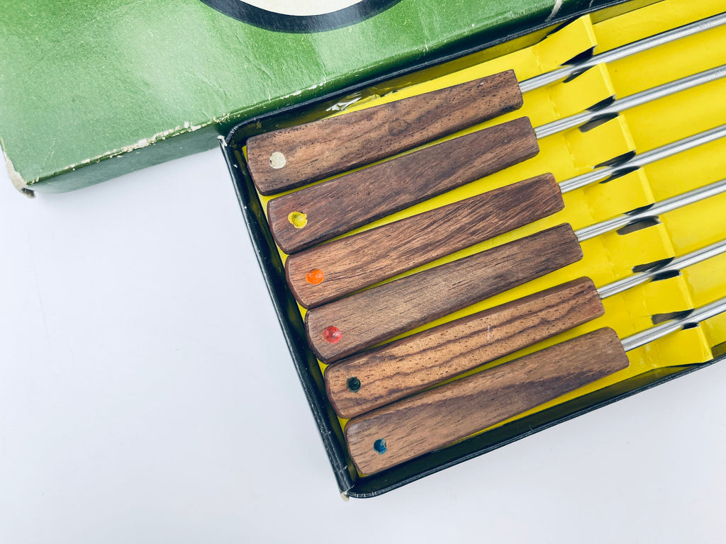 Product image for 'vintage fondue forks wood stainless steel japan metal skewers set of six 6' (view cc0aad)
