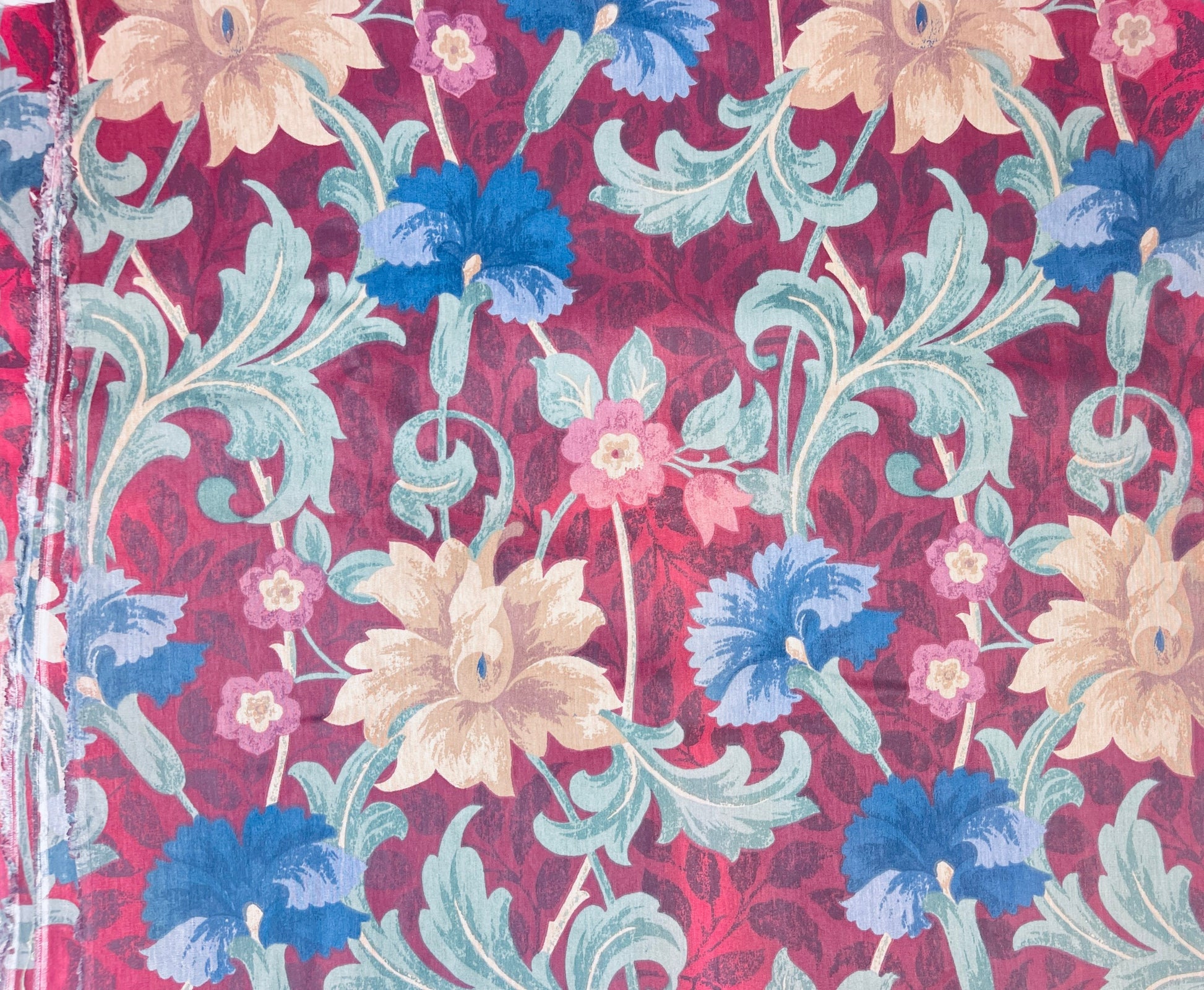 Product image for 'vintage maroon large floral print fabric 45 x 80' (view 8a30cb)