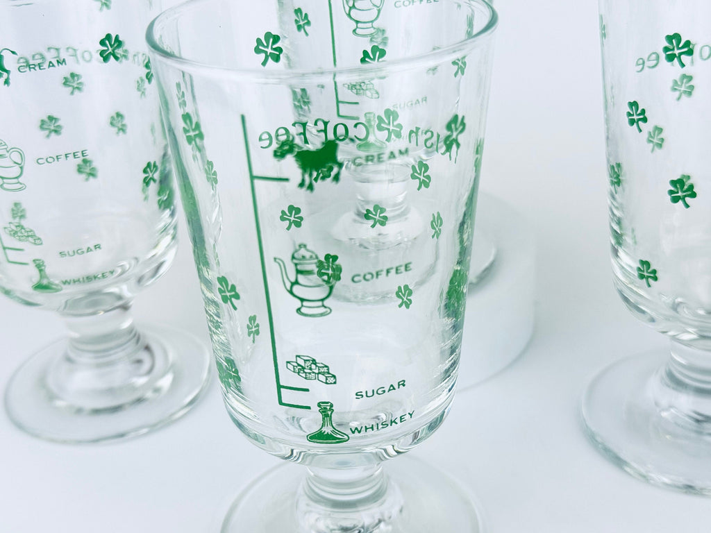 Product image for 'vintage irish coffee green shamrock pedestal glasses goblets set of four 4' (view 4f39b3)