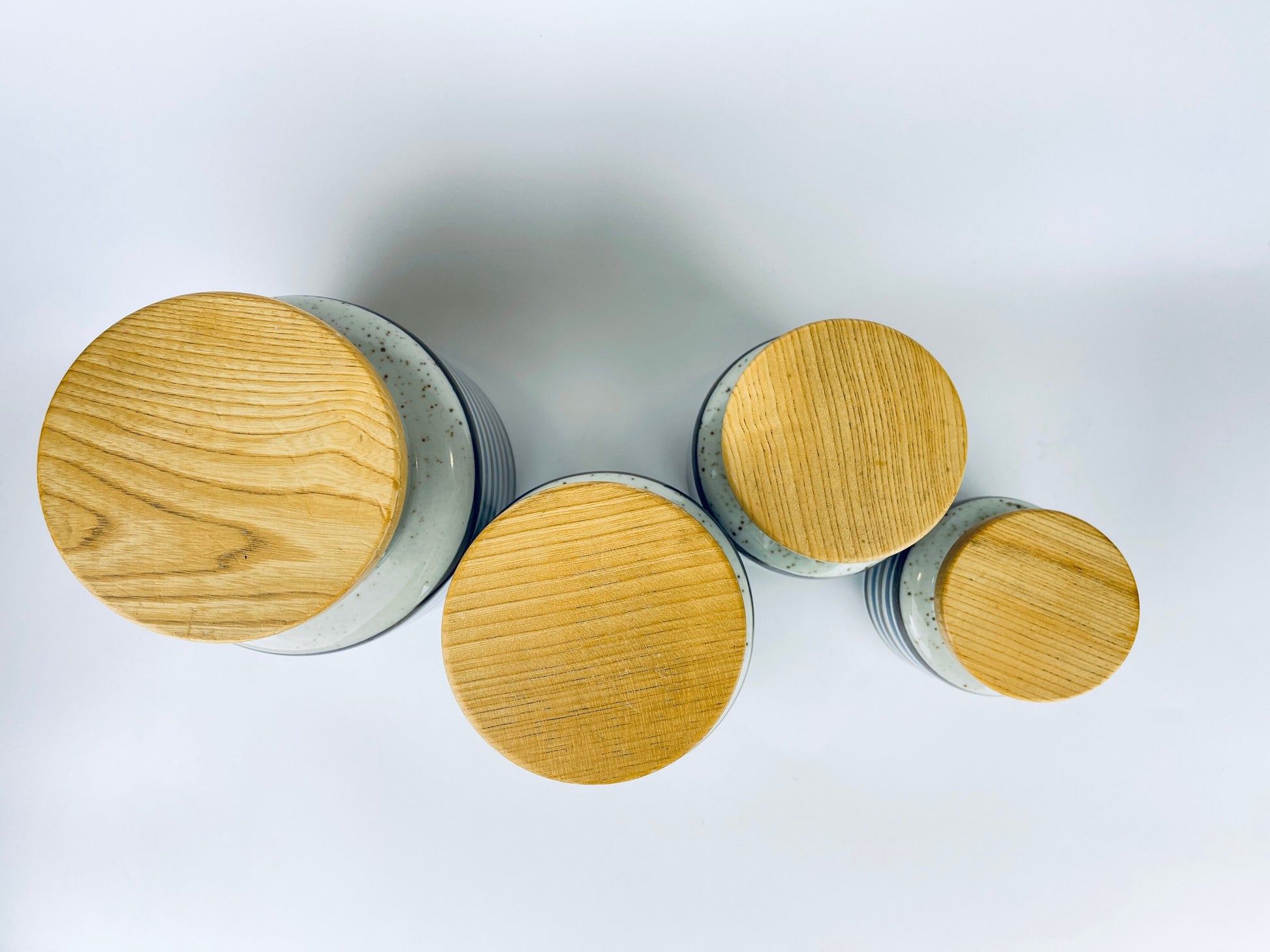 Product image for 'vintage striped grey speckle stoneware countertop canister set set of four 4 made in japan' (view 06775f)