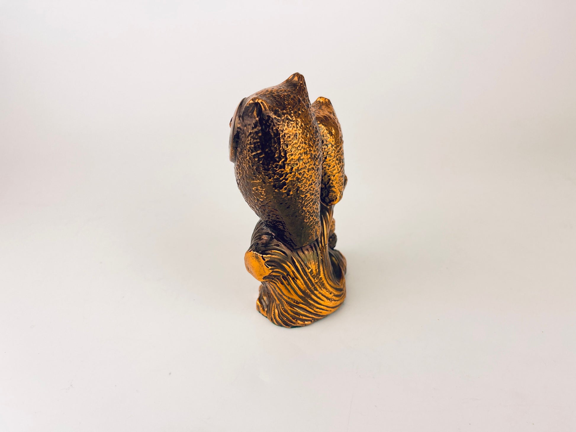 Product image for 'vintage copper metal perched owl duo tabletop figurine sculpture' (view c6d537)