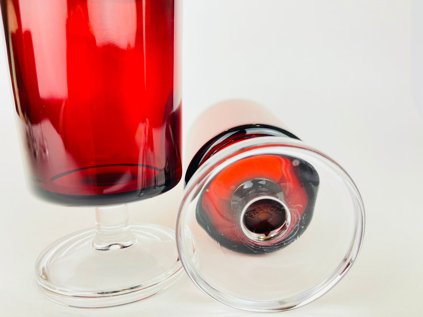 Product image for 'vintage cranberry red drinking glasses goblets set of six 6 made by luminarc in france' (view 3f13bd)
