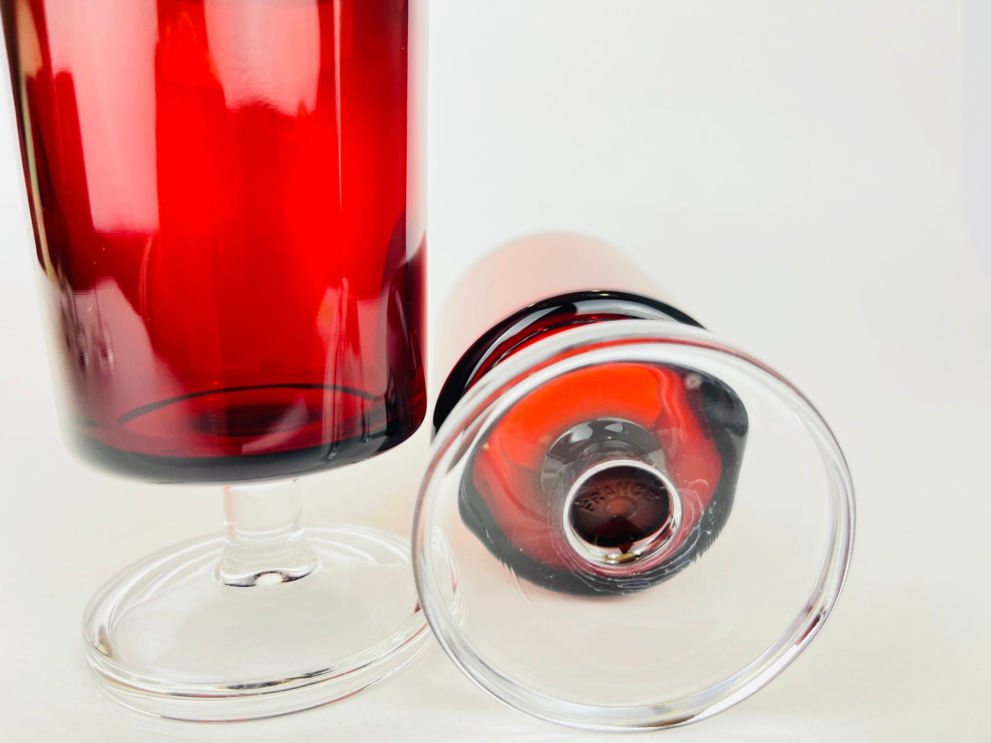 Product image for 'vintage cranberry red drinking glasses goblets set of six 6 made by luminarc in france' (view 3f13bd)