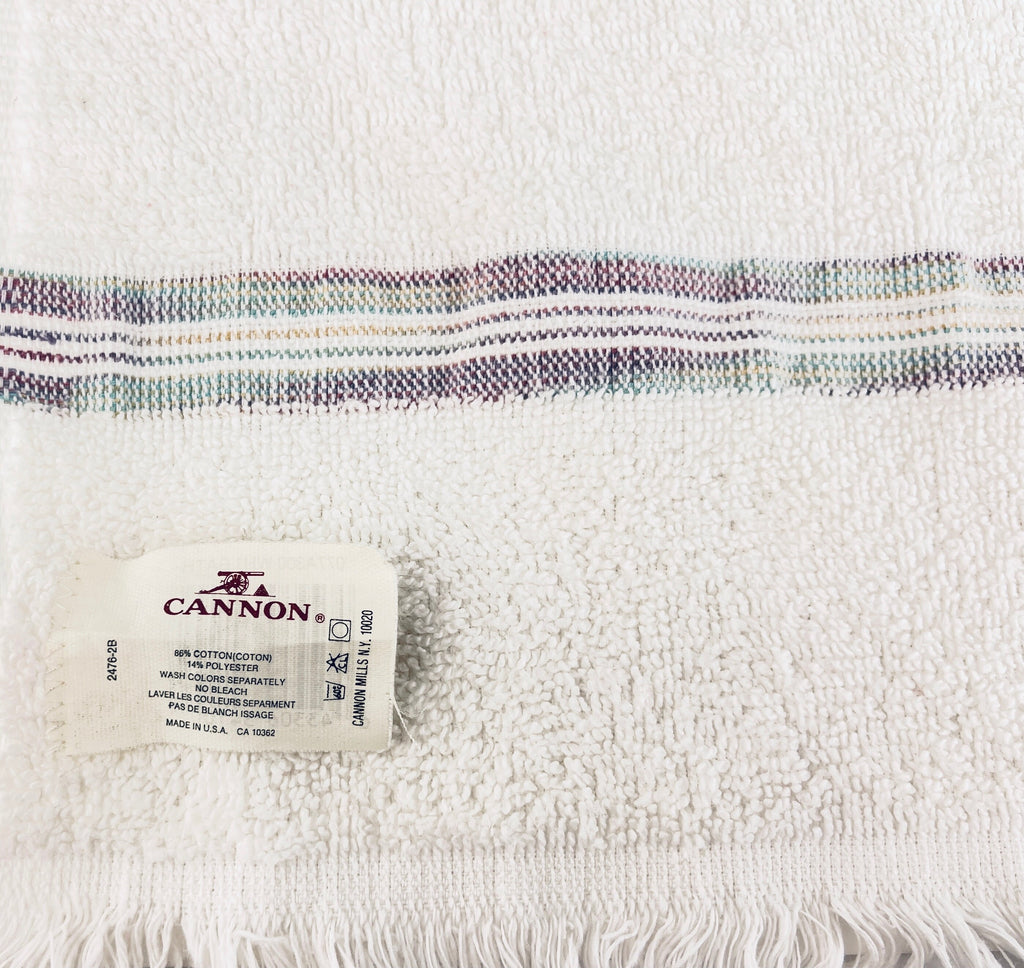 Product image for 'vintage cannon fringe rectangular bath towel pastel ribbon stripe pattern cotton polyester blend made in usa sold separately' (view cccad8)