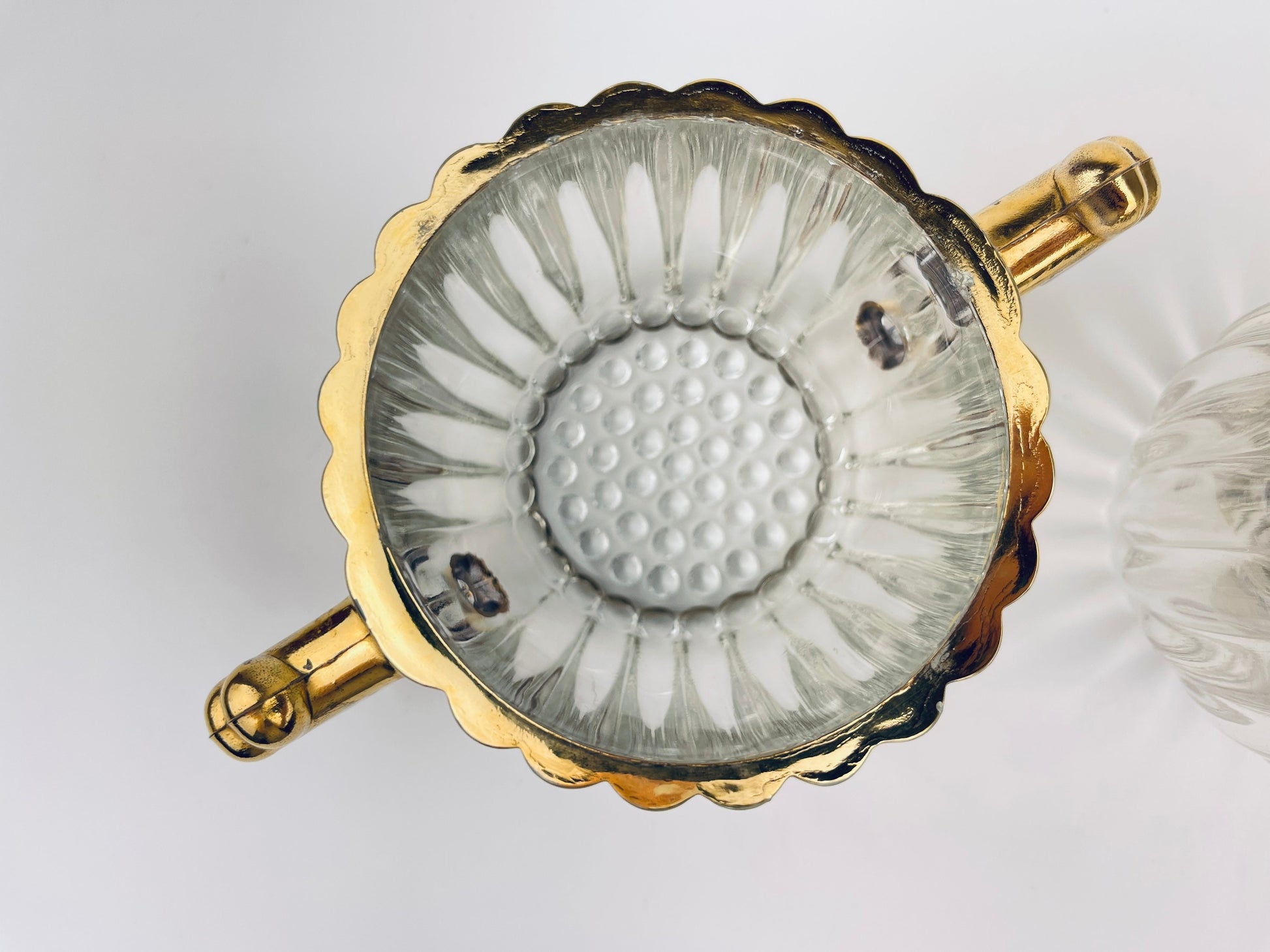 Product image for 'vintage jeanette hobnail glass cream sugar set gold rimmed top' (view f07a29)