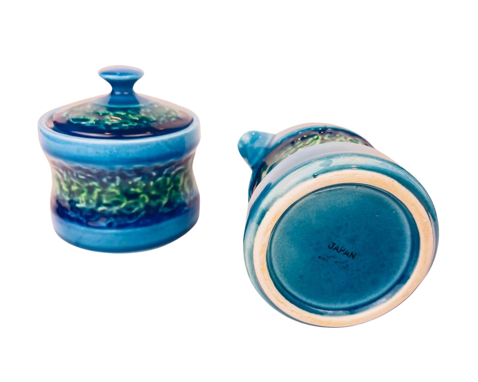 Product image for 'vintage japanese drip glaze cream sugar set blue green ceramic elegance' (view ef3c1a)
