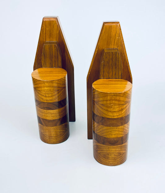 Product image for 'vintage handmade oak mahogany wood book ends felted bottoms' (view c75869)