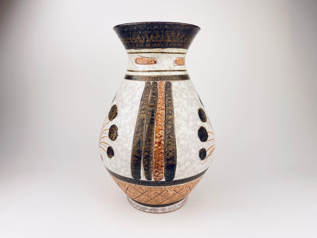 Product image for 'vintage italian muted earth tone hand painted mcm pottery widemouth vase made in italy by italica arc pottery' (view c11629)