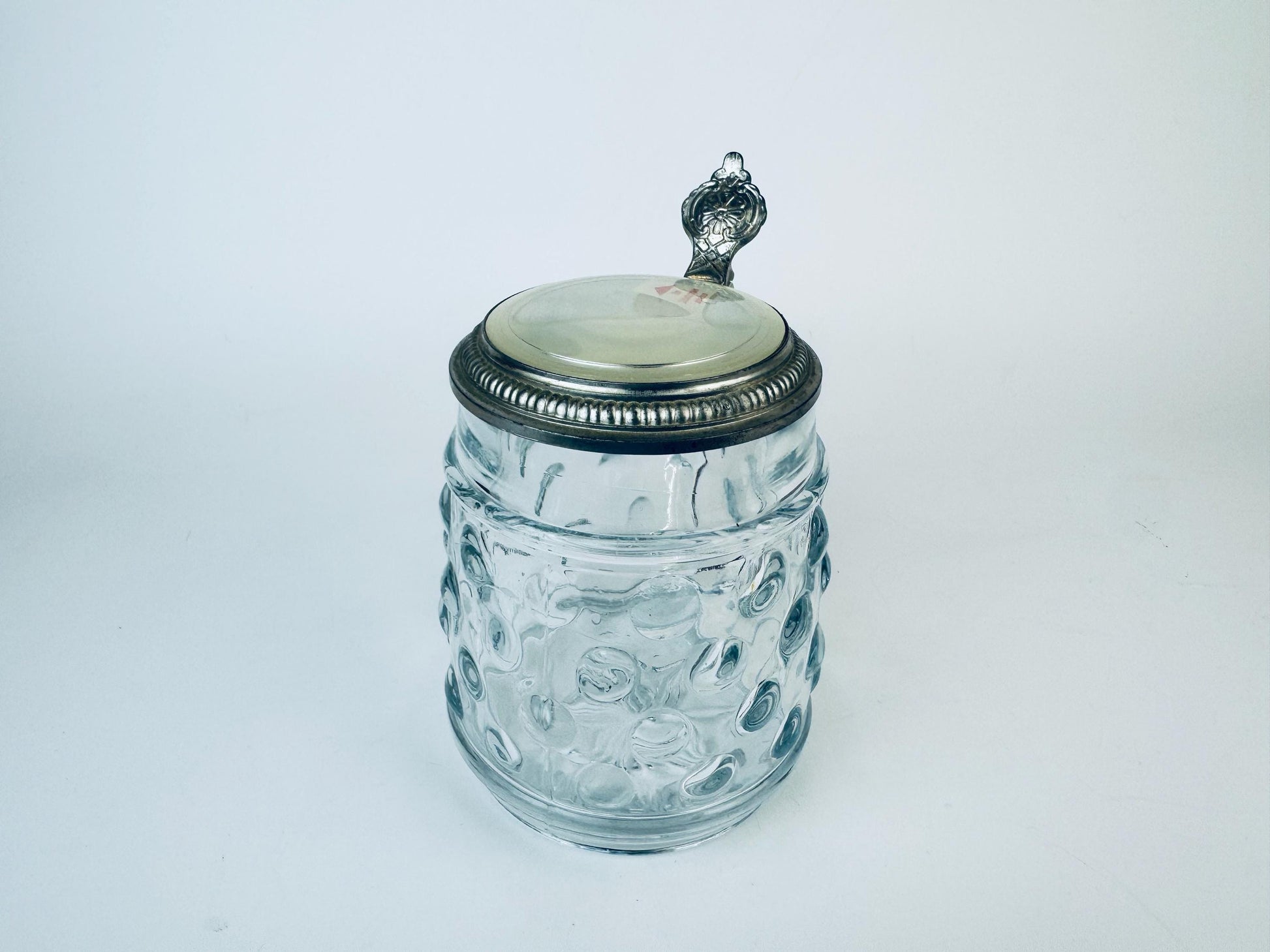 Product image for 'vintage hobnail glass silver lidded beer stein made in western germany' (view 607da1)