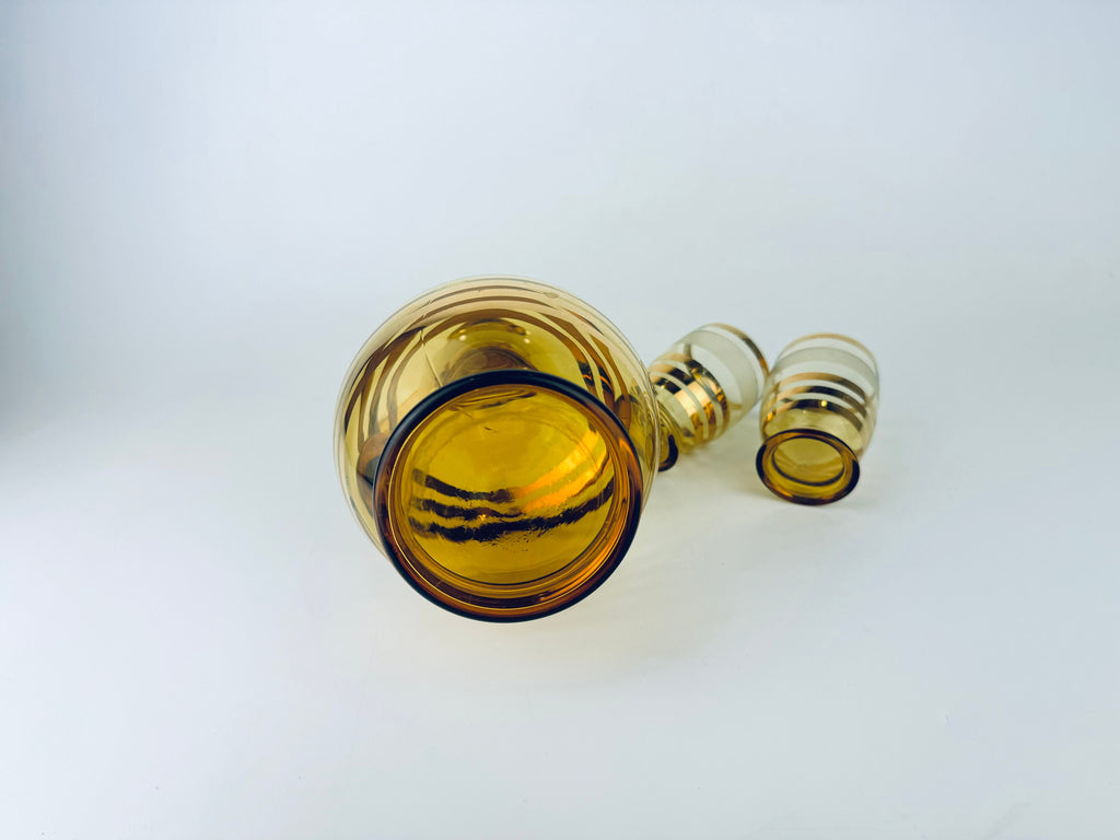 Product image for 'vintage amber gold striped glass barware set decanter shot glasses bohemia crystal barware gift' (view a3b7bf)