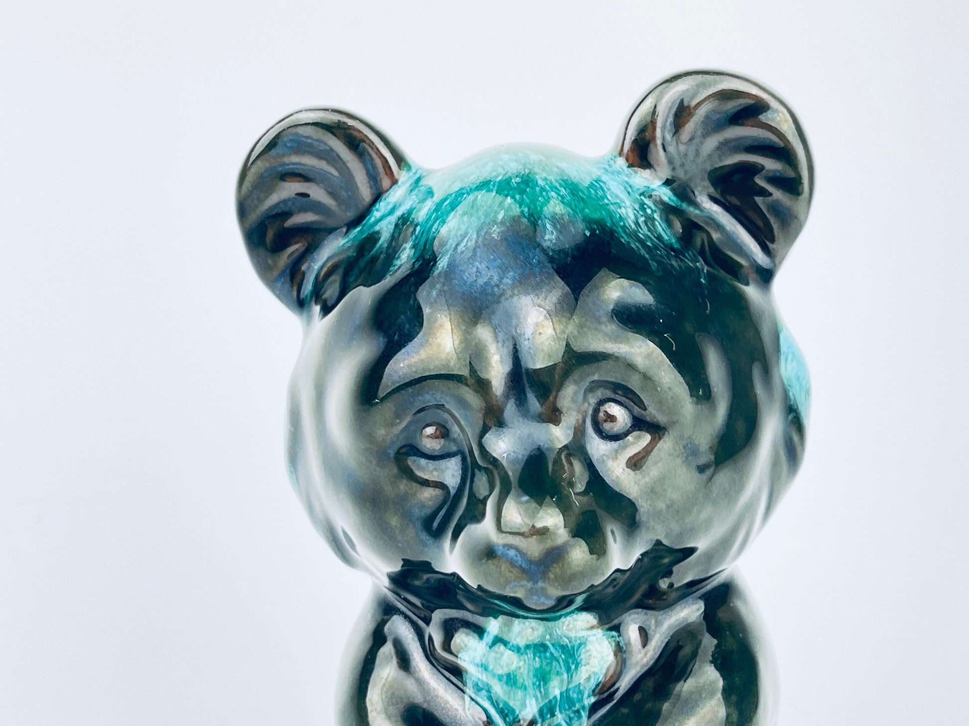 Product image for 'vintage green drip glazed teddy bear figurine blue mountain pottery made in canada' (view e19952)