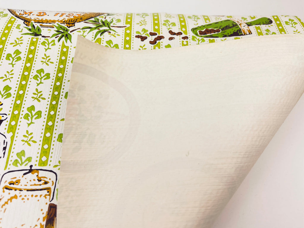 Product image for 'vintage beige green kitchy kitchen wallpaper lightly textured vintage craft project paper upcycle material' (view 13cd26)