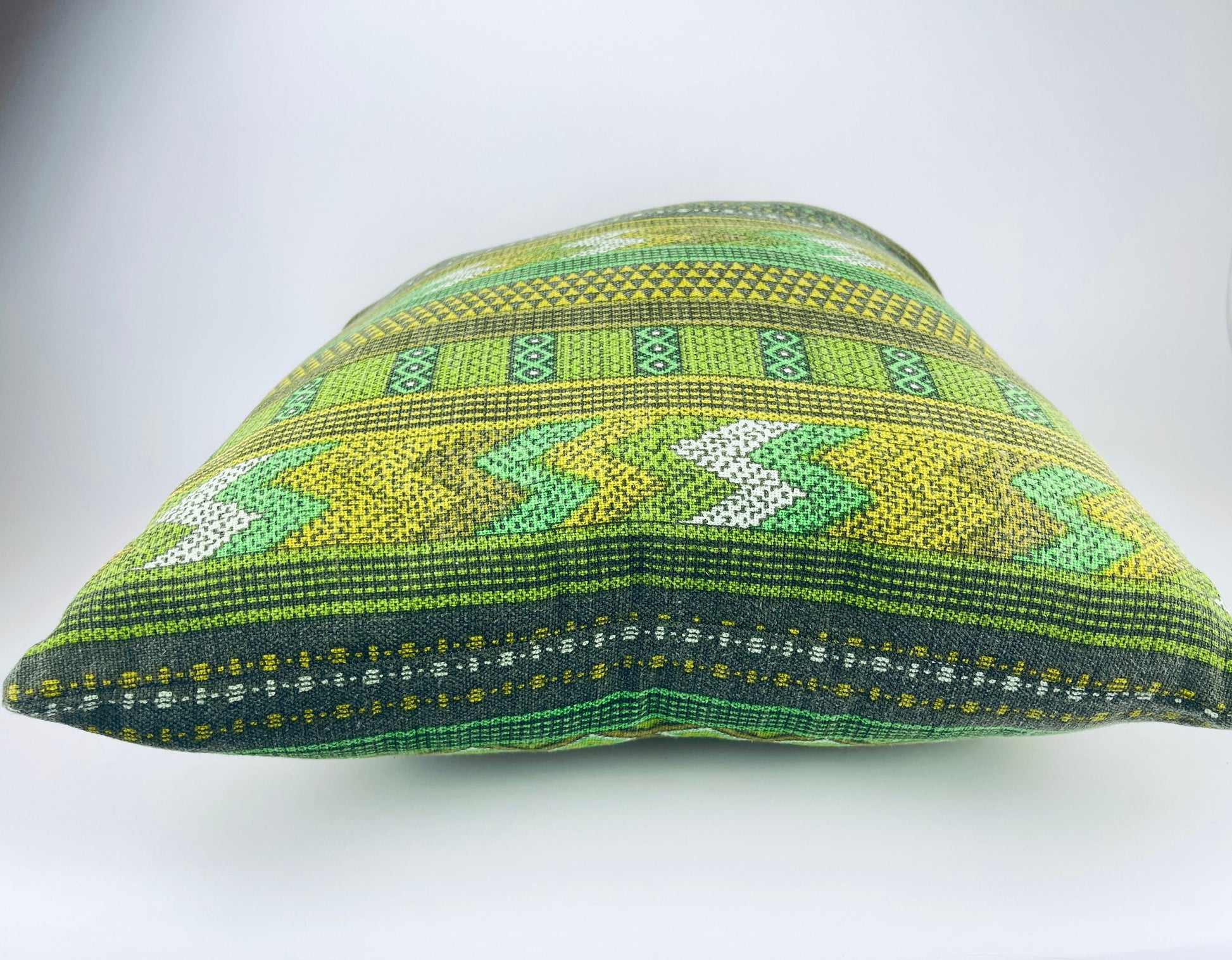 Product image for 'vintage handmade green yellow geometric print square accent pillow cover 18 x 18 sold separately' (view f235cf)