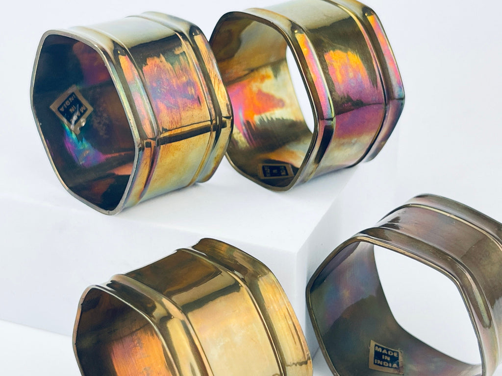 Product image for 'vintage hexagonal brass napkin ring holders set of four 4 attractive aged patina' (view b5c29a)