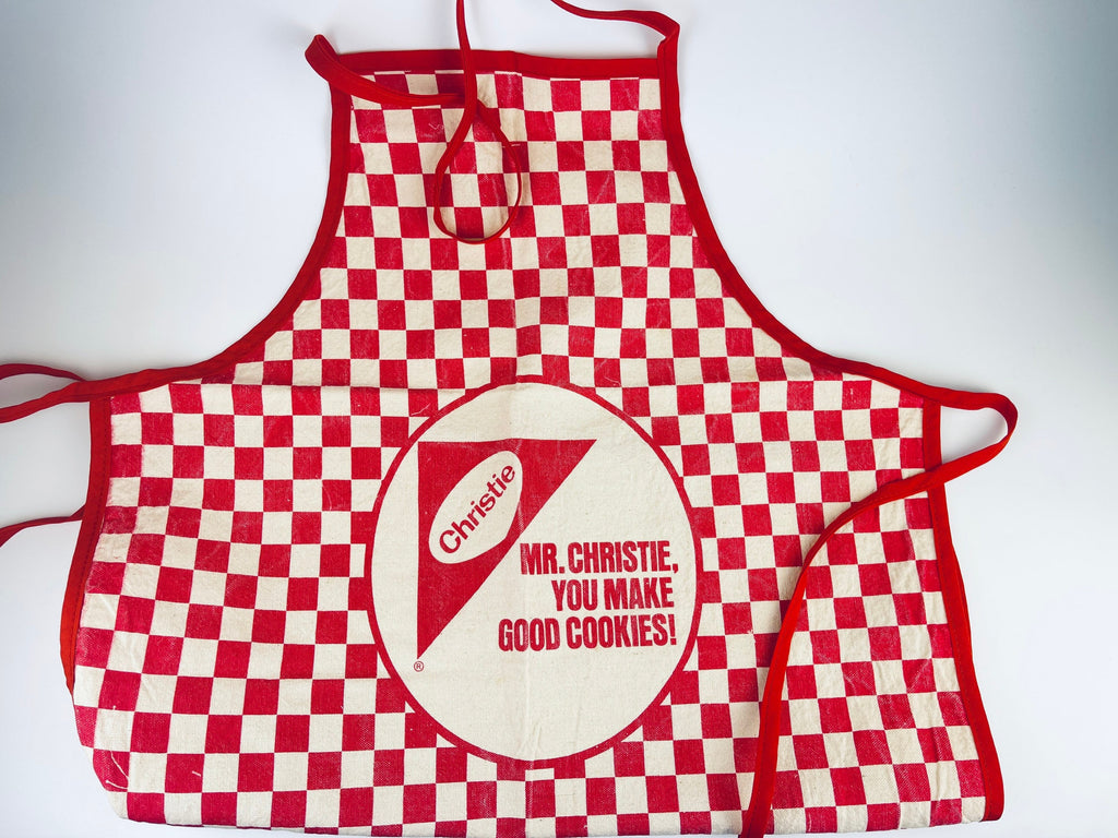 Product image for 'vintage red checkered christie cookies linen full apron red strings' (view dd5a1f)
