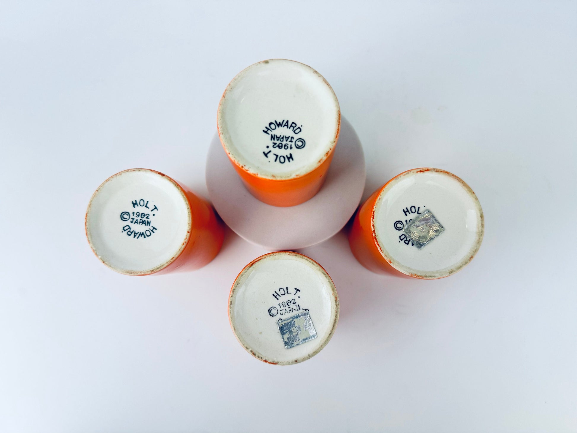 Product image for 'vintage holt howard 1962 hand painted bright orange ceramic cup made in japan set of four 4' (view f59d8a)