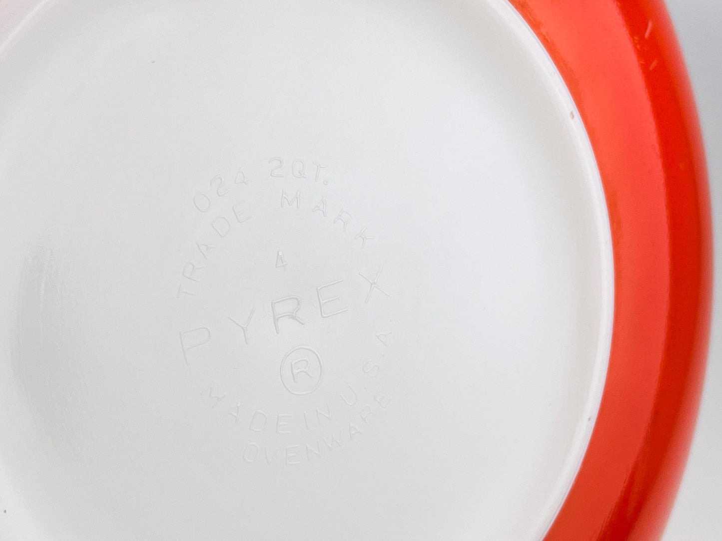 Product image for 'vintage red milk glass pyrex casserole dish 024 2 qt made in usa' (view 30c54d)