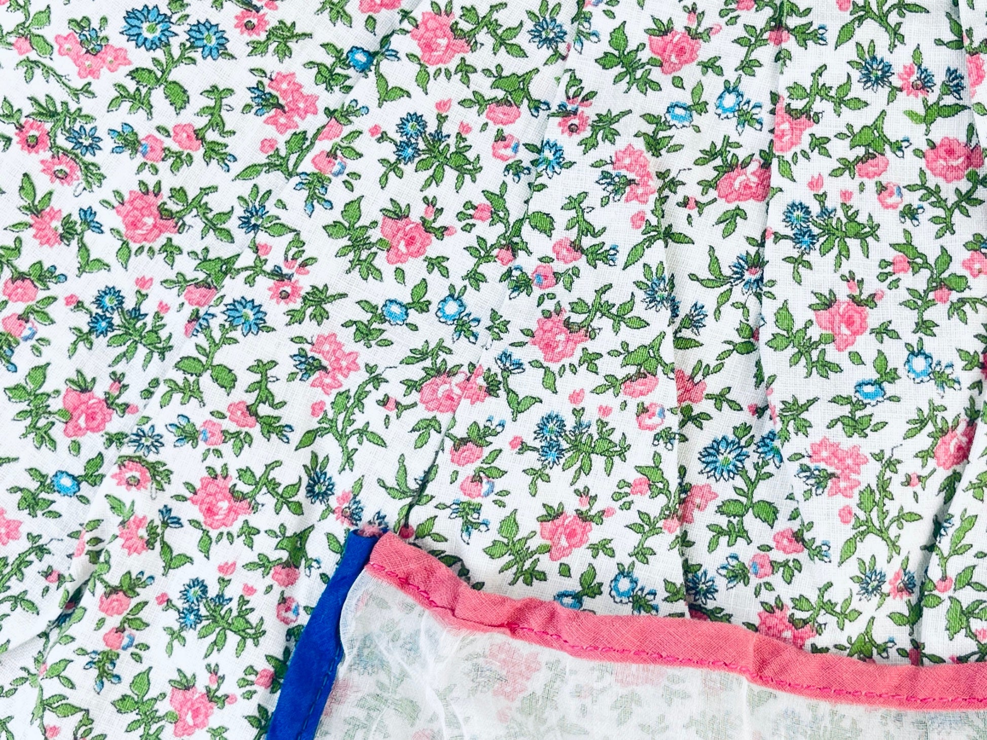 Product image for 'vintage pink floral long waisted pocket apron sheer organza ruffle skirt bottom' (view 8d7410)