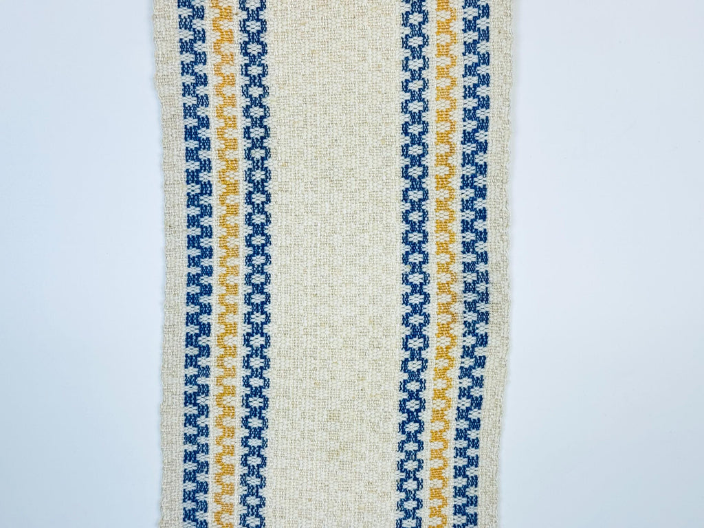 Product image for 'vintage nordic fringe table runner blue gold beige' (view 64815d)