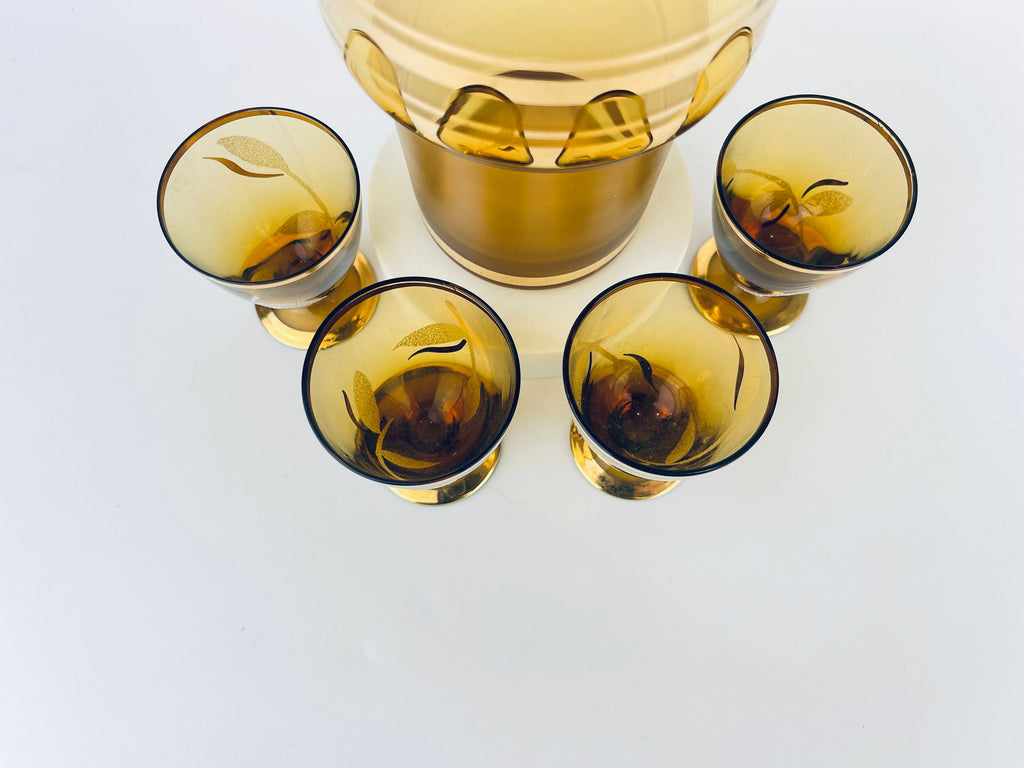 Product image for 'vintage amber gold striped glass barware set decanter shot glasses bohemia crystal made in czechoslovakia barware gift' (view 3cdefd)