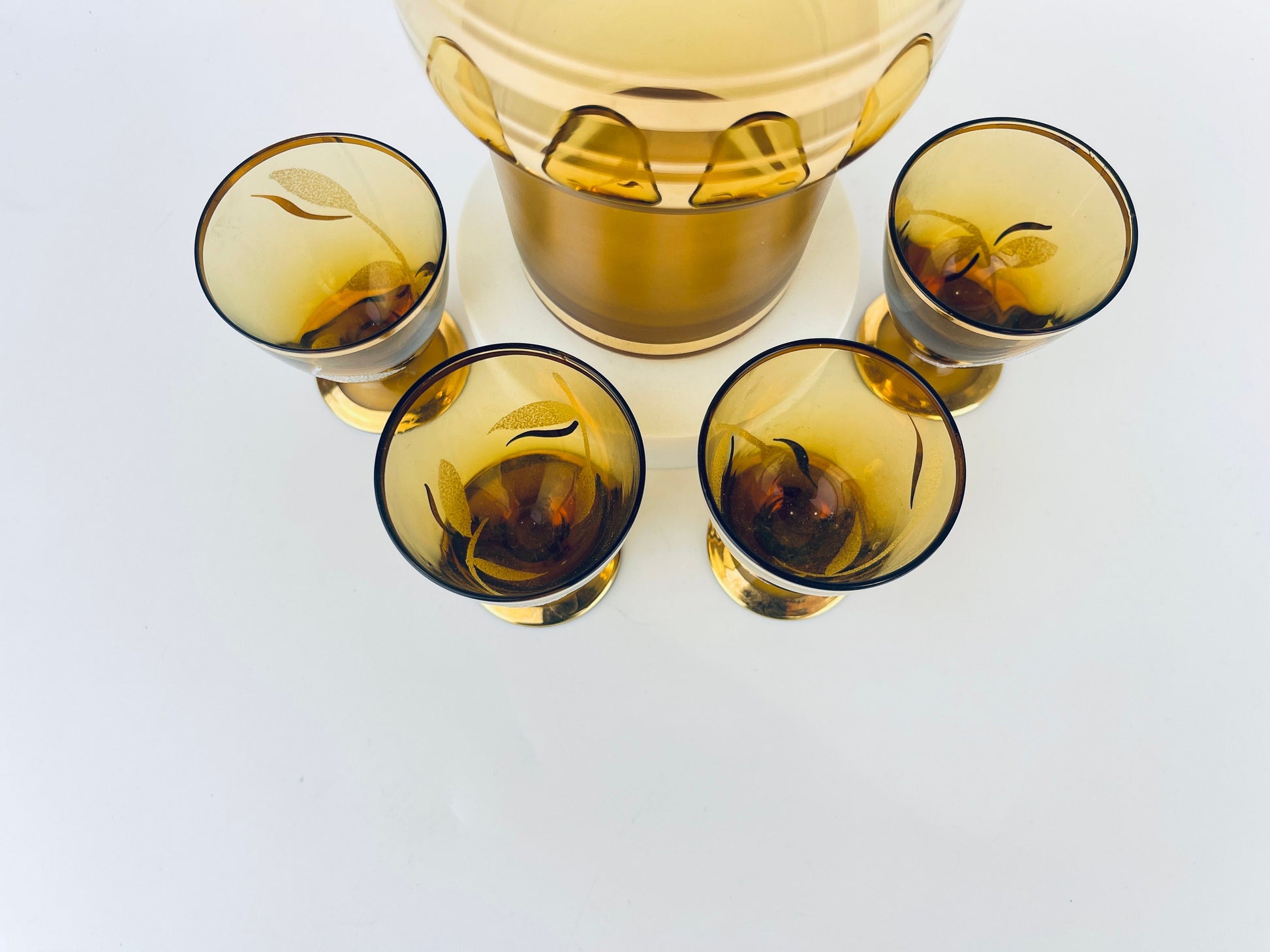 Product image for 'vintage amber gold striped glass barware set decanter shot glasses bohemia crystal made in czechoslovakia barware gift' (view 3cdefd)