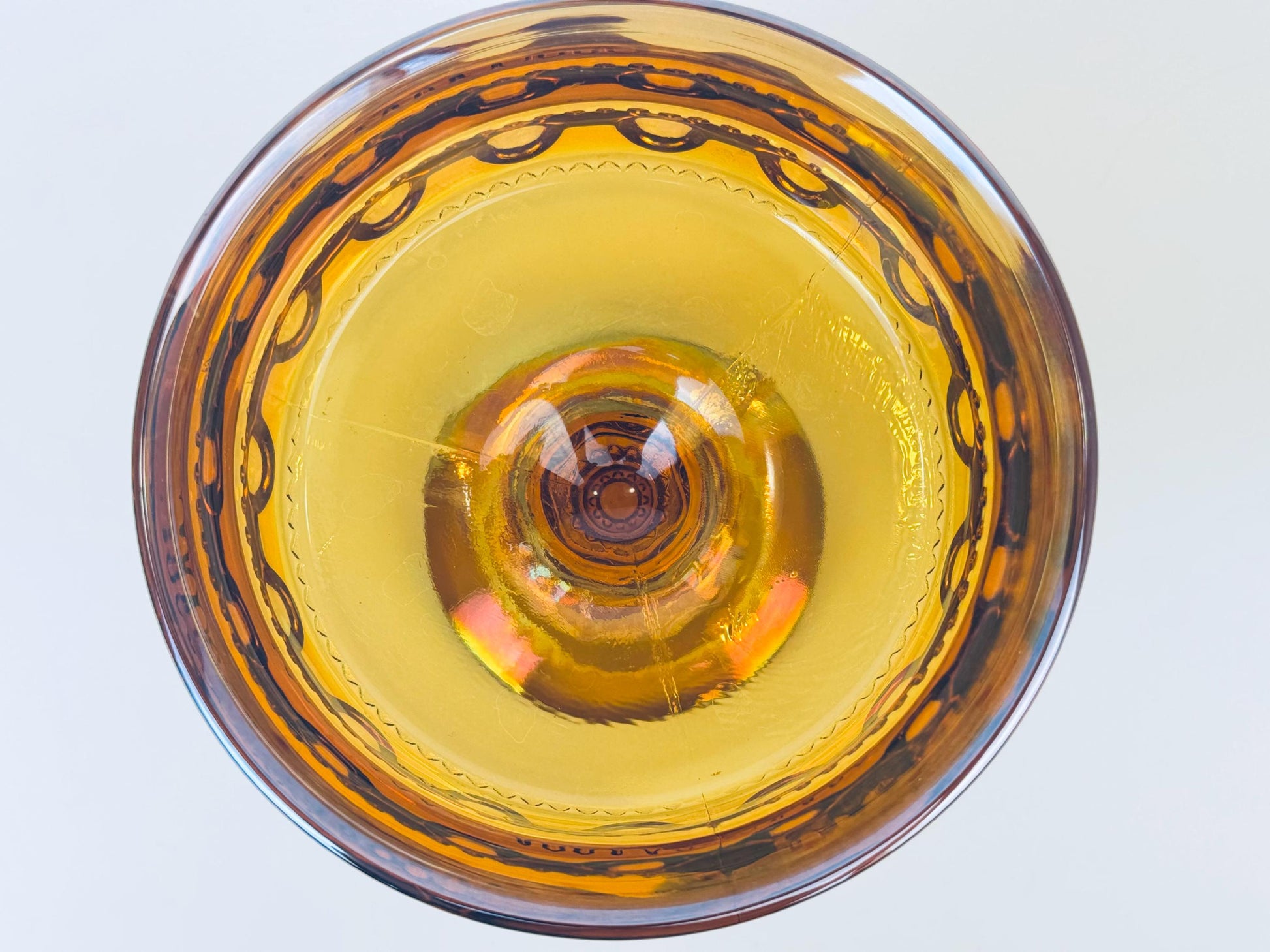Product image for 'vintage amber carnival glass kings crown thumbprint pedestal compote candy bowl by indiana glass company' (view 71f271)
