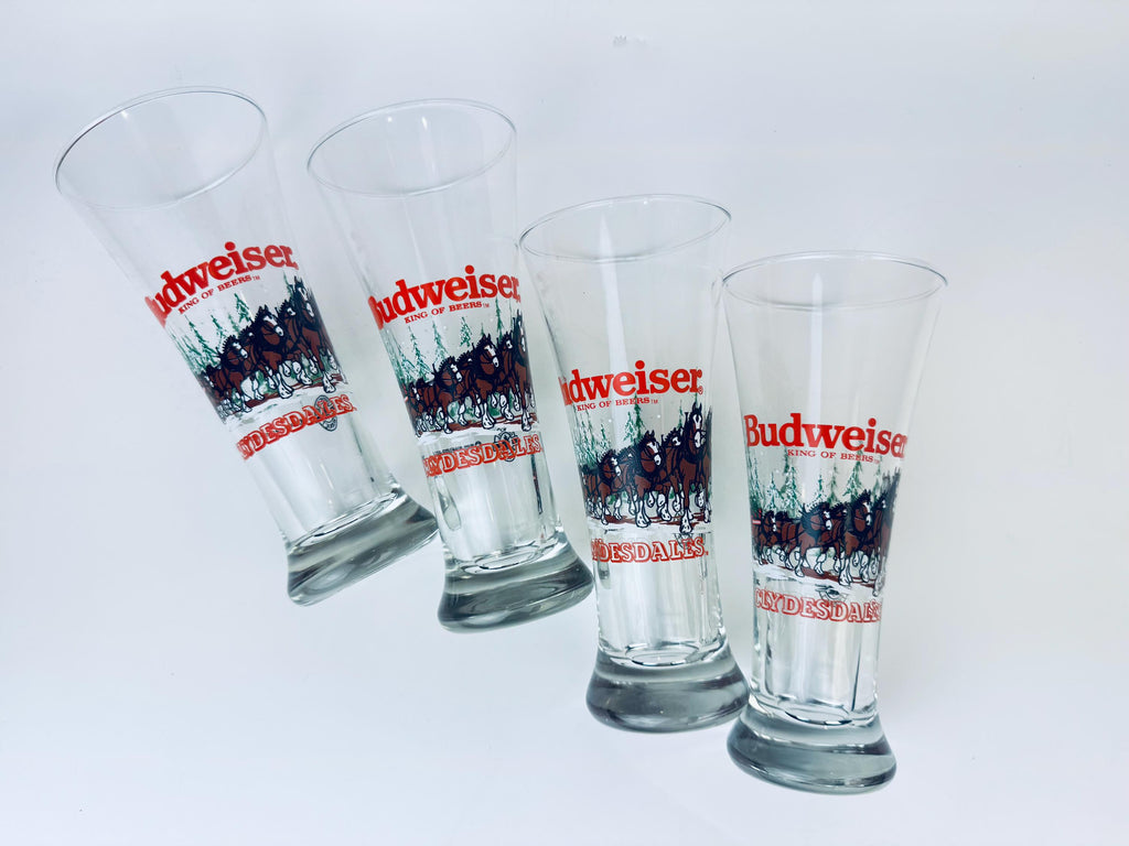 Product image for 'vintage budweiser clydesdale fluted beer glass set of four 4' (view 4f2194)