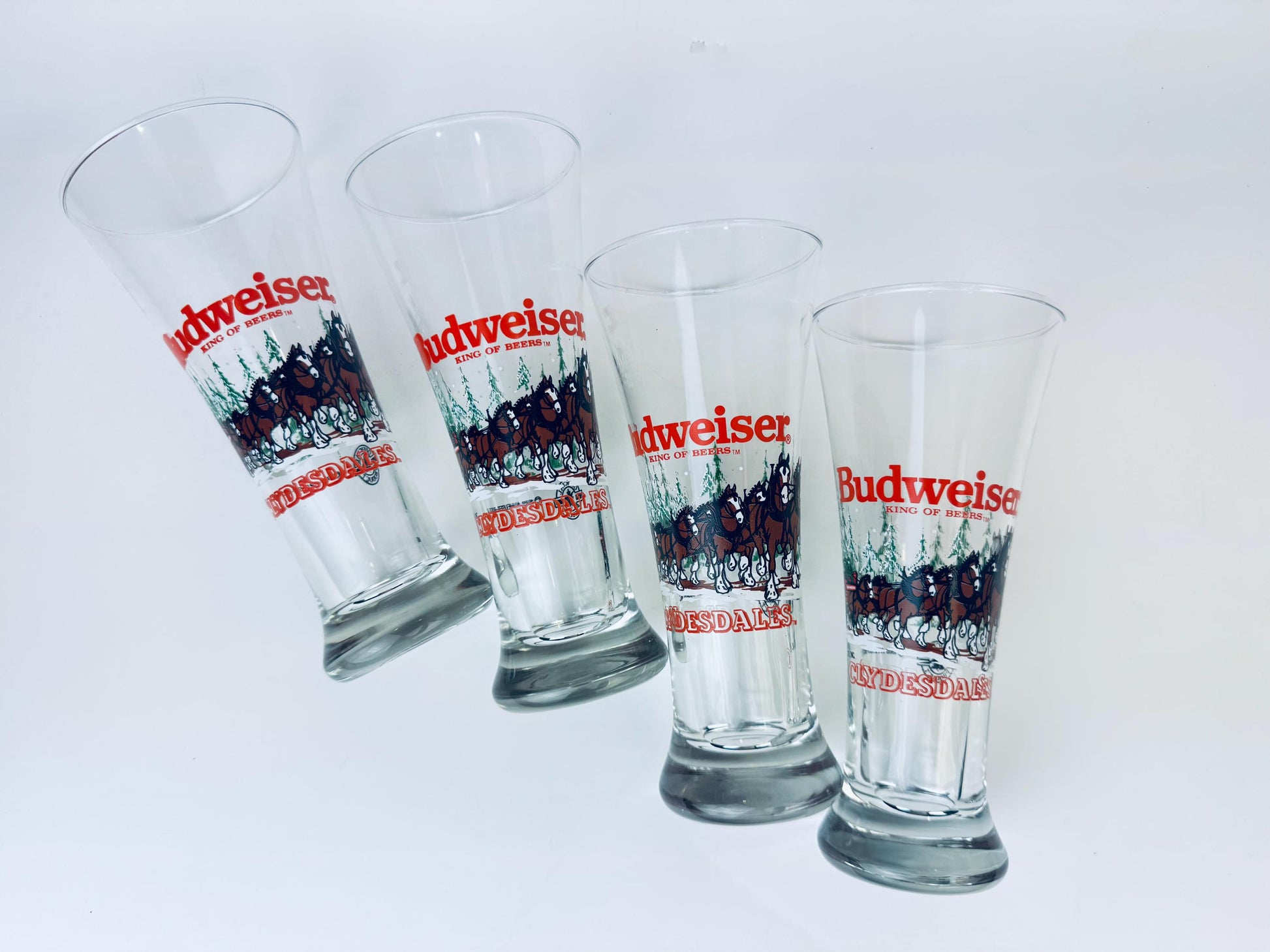 Product image for 'vintage budweiser clydesdale fluted beer glass set of four 4' (view 4f2194)