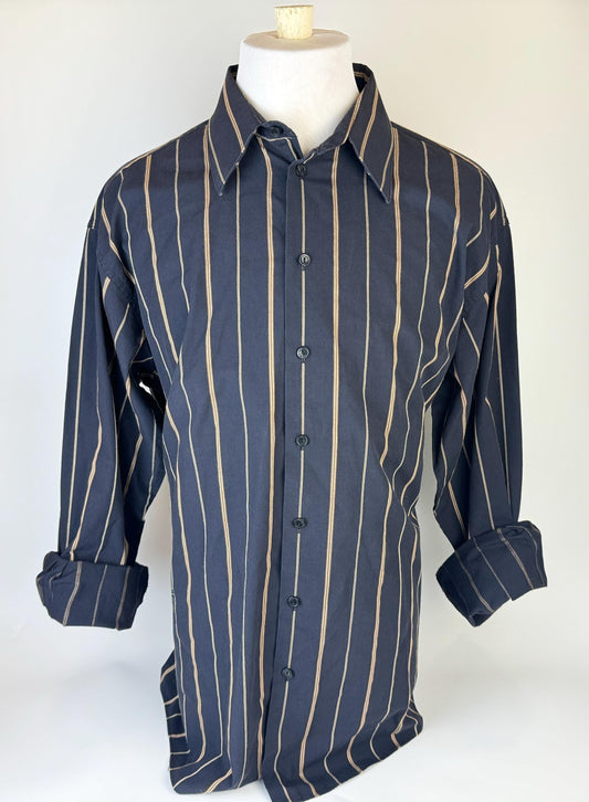 Product image for 'vintage kenneth cole reaction long sleeve button up blue brown striped shirt size large l made in korea' (view 7dc81a)