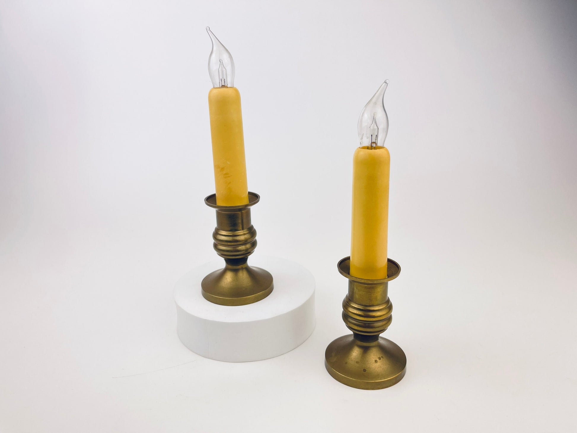 Product image for 'vintage tabletop brass electric candle holders set of two 2 attractive aged metal patina' (view 6ab925)