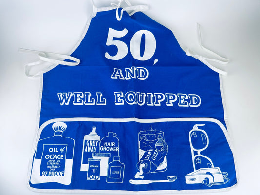 Product image for 'vintage blue white mens pocket apron 50th birthday gift 50 and well equiped made in canada' (view 4f12f0)