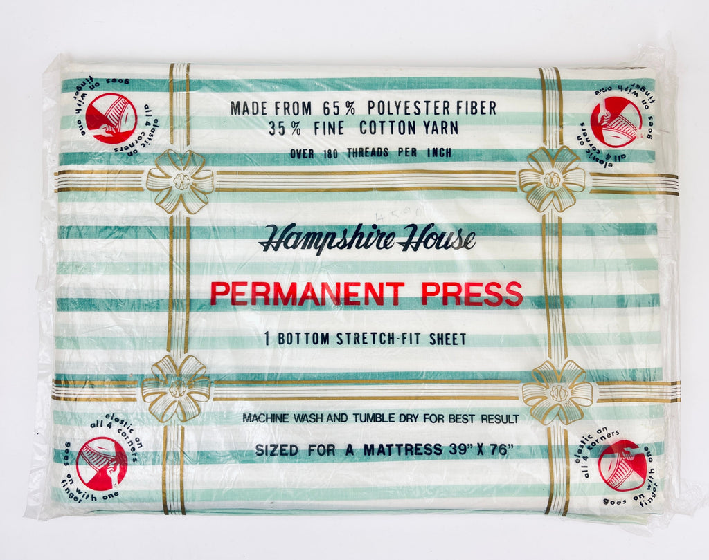 Product image for 'vintage hampshire house twin bed striped green white flat sheet cotton polyester blend new old stock nos' (view 0ea523)