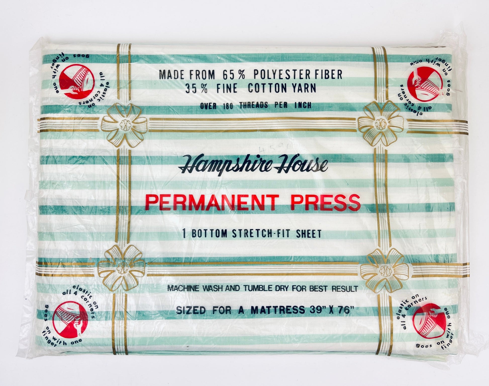 Product image for 'vintage hampshire house twin bed striped green white flat sheet cotton polyester blend new old stock nos' (view 0ea523)